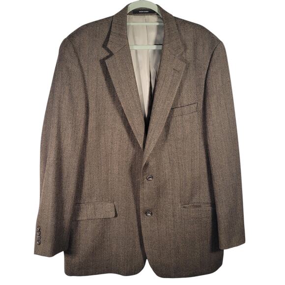 Etienne Aigner Blazer 44L Brown Herringbone Lambswool Sport Coat India Vtg - Picture 1 of 15